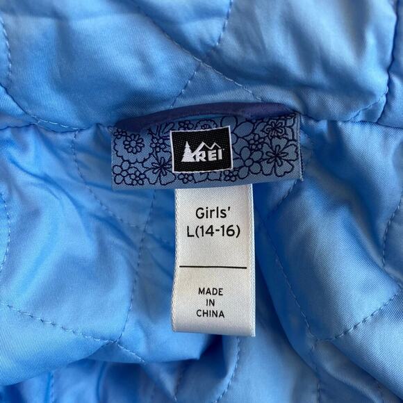 REI Girls Sz L (14-16) Water Resistant Jacket Hooded Lightweight Blue Fall - Picture 14 of 16